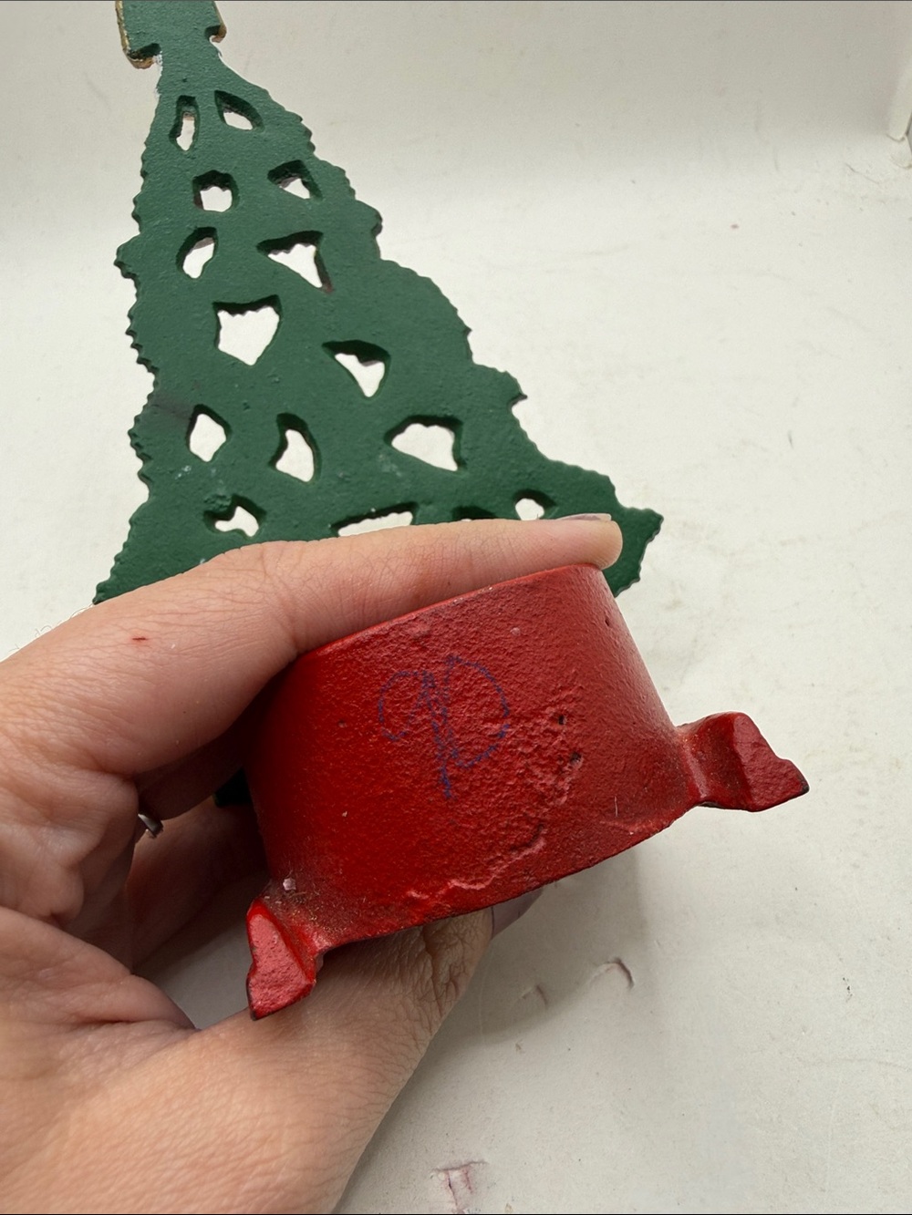 Vtg Cast Iron Christmas Tree Tealite Decor Candle Santa Snowman Bear Collectible - Picture 6 of 15